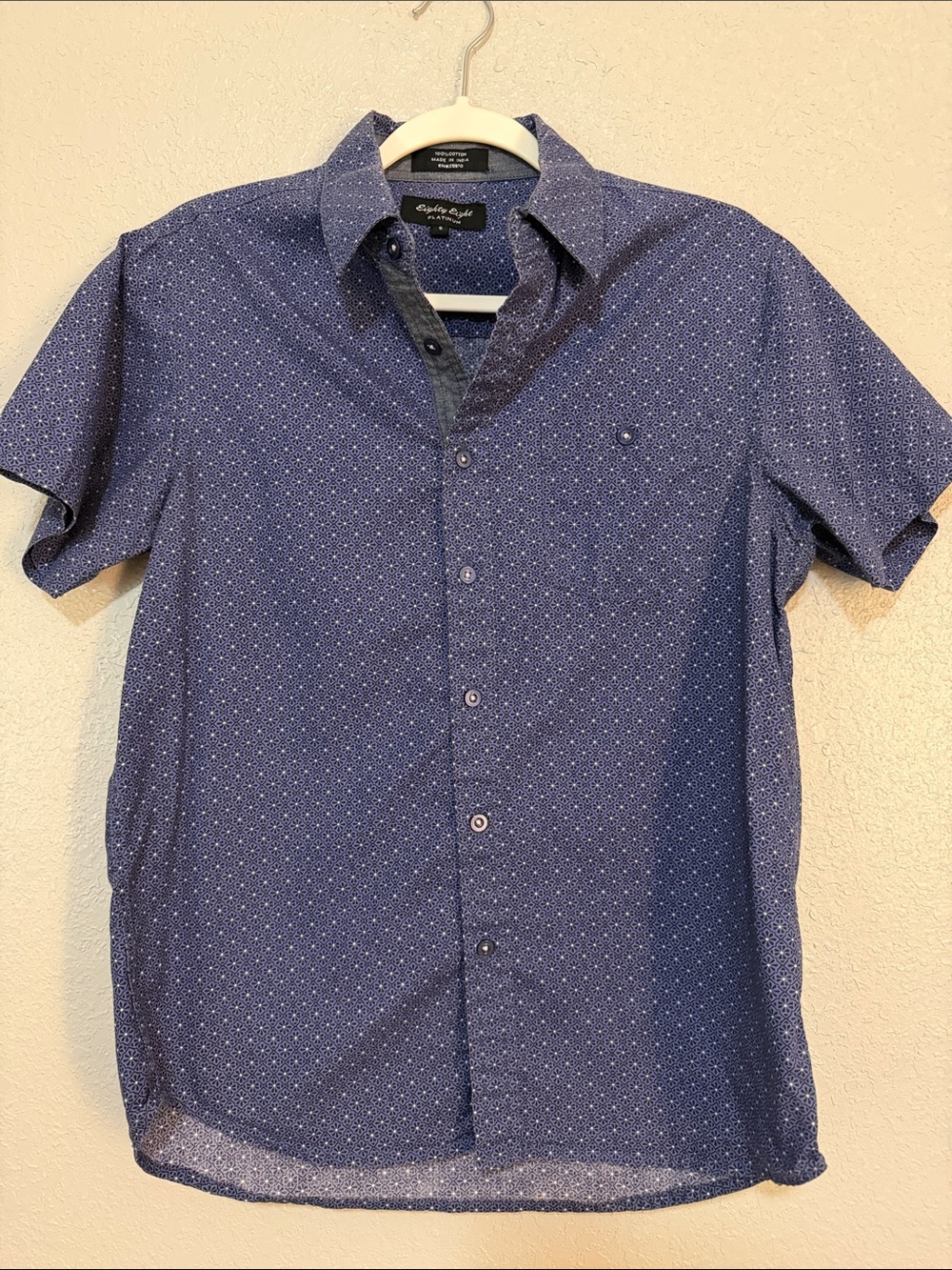 Eighty Eight Navy Short-Sleeve Button-Down with Micro Dot Pattern